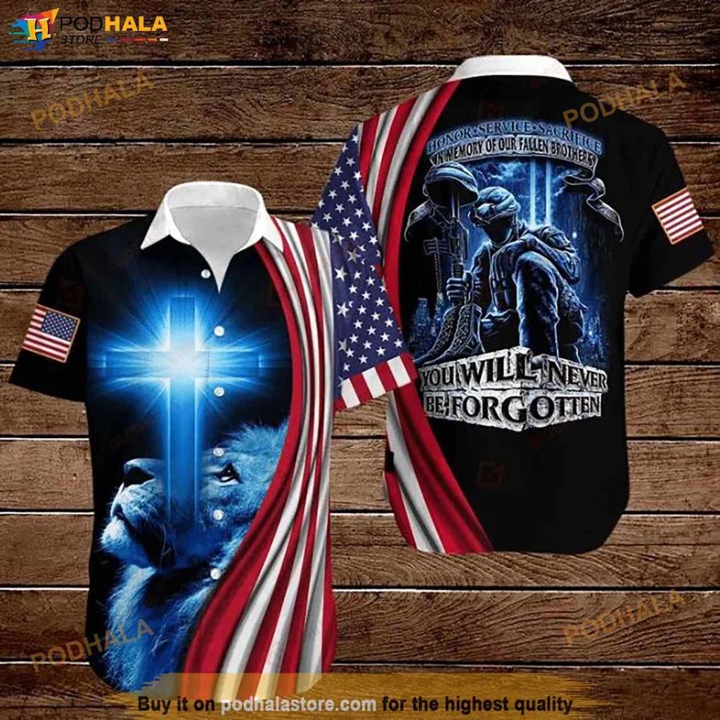 Patriotic Lion Warrior Hawaiian Shirt, Tribute To Fallen Heroes And Military Honor