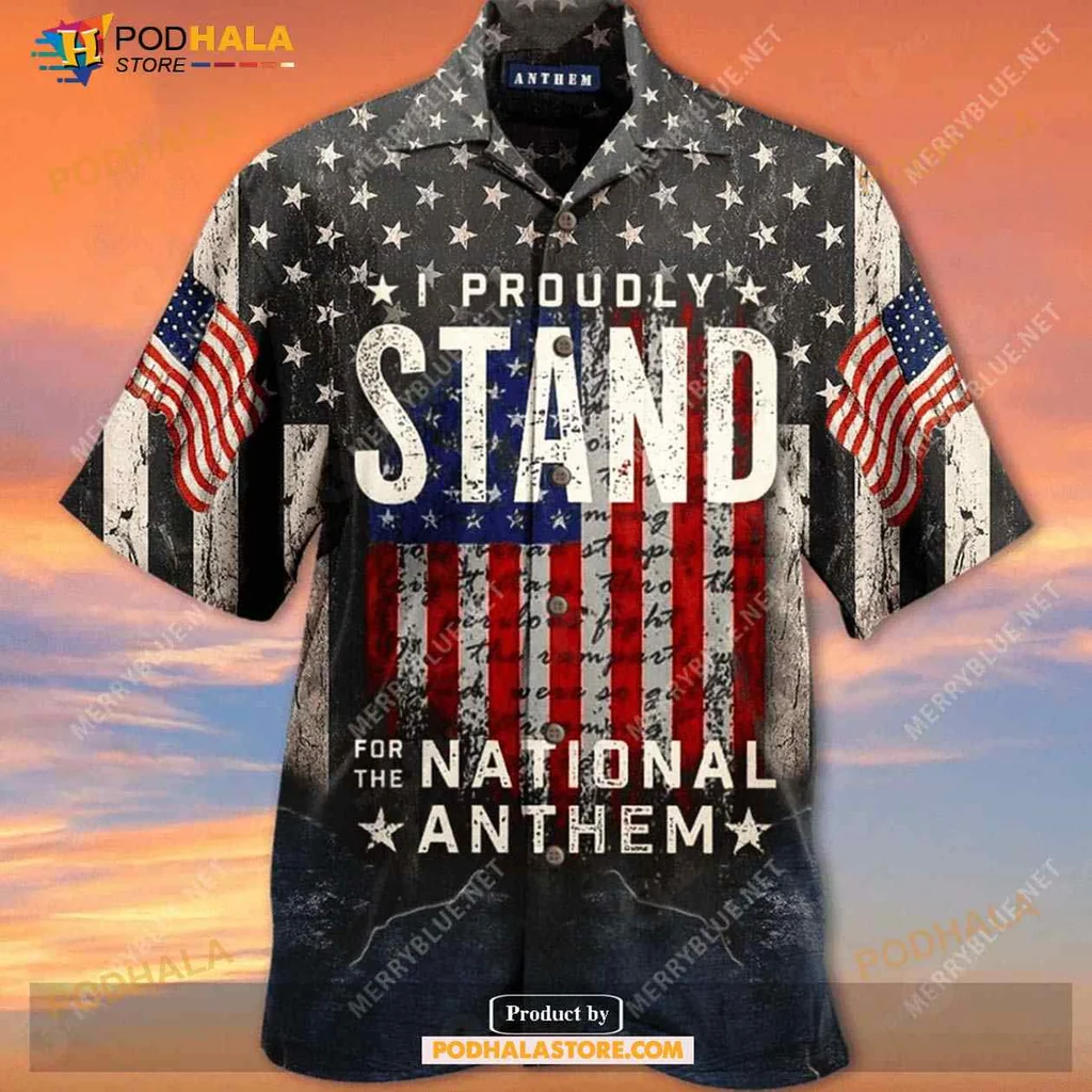 Patriotic National Anthem Hawaiian Shirt With American Flag Design