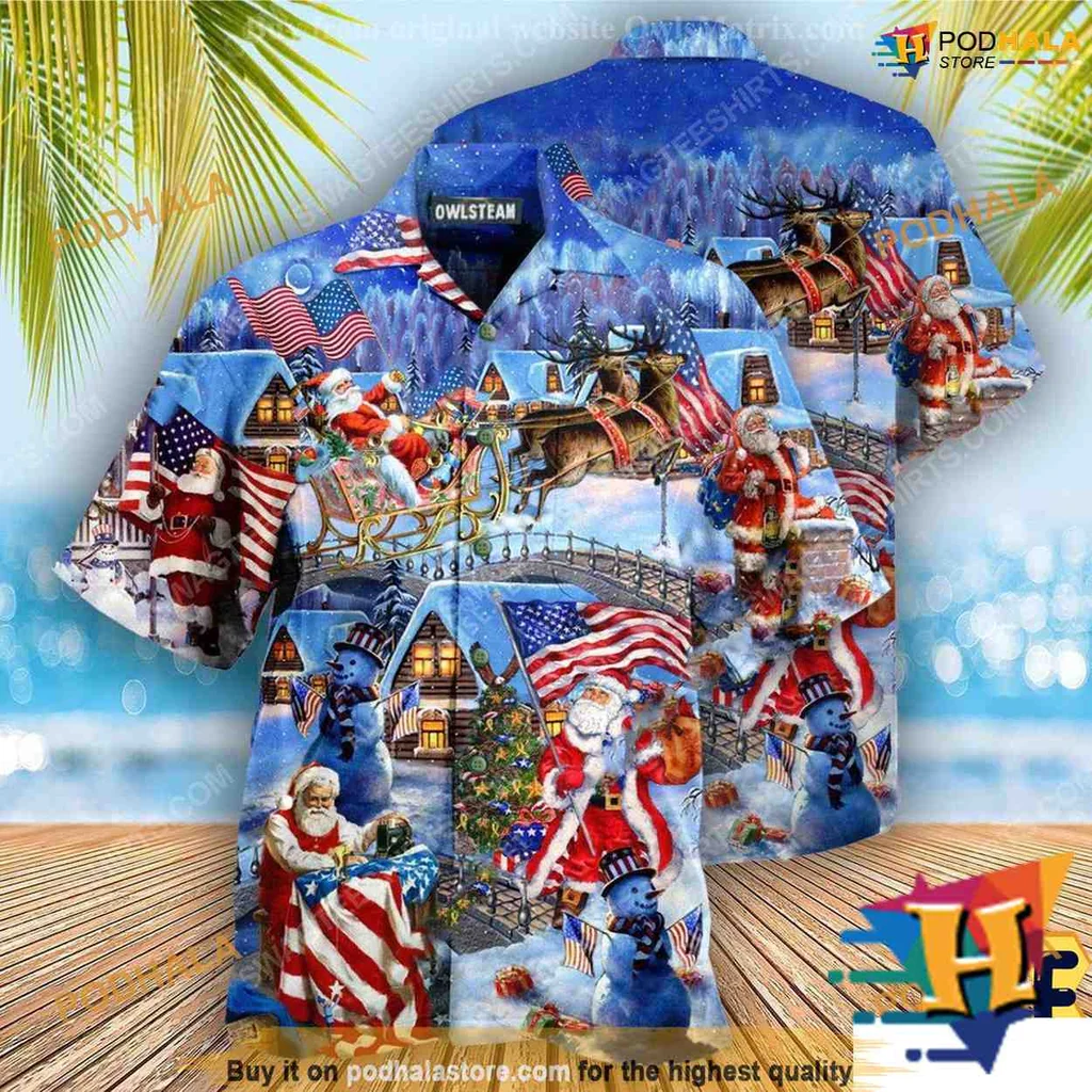 Patriotic Santa Claus Hawaiian Shirt With Festive Holiday Design