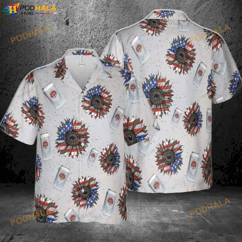 Patriotic Sunflower Hawaiian Shirt With Red White And Blue Design