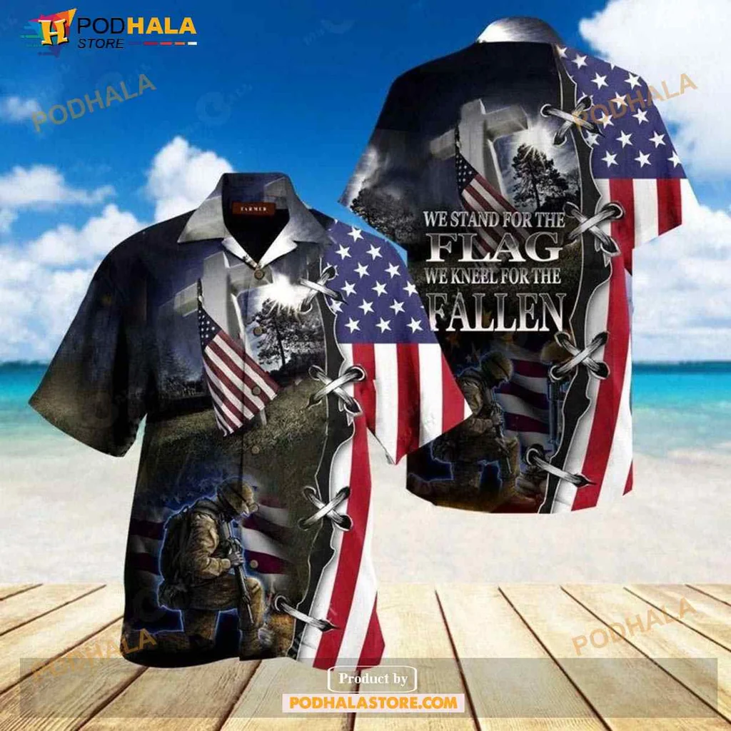Patriotic Veteran Aloha Shirt, We Stand For The Flag We Kneel For The Fallen