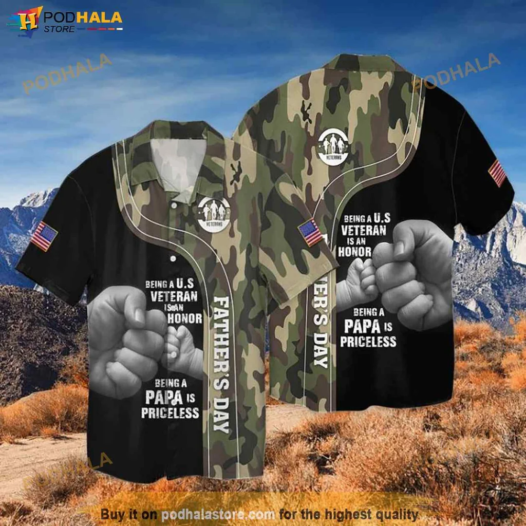 Patriotic Veterans Hawaiian Shirt, Fathers Day Honor Camouflage Design