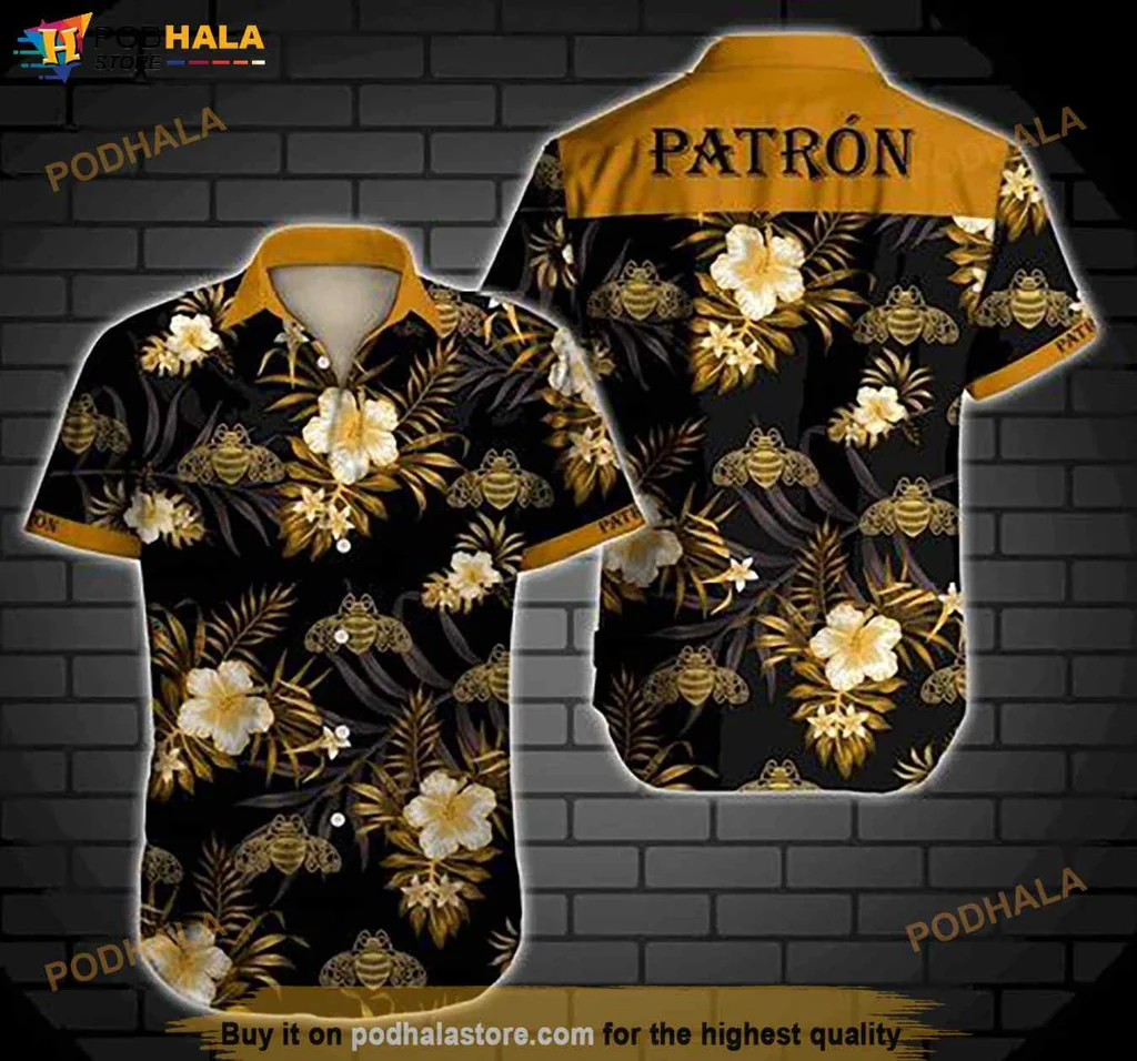 Patron Aloha Shirt With Vibrant Hibiscus Flowers And Honeybee Motifs