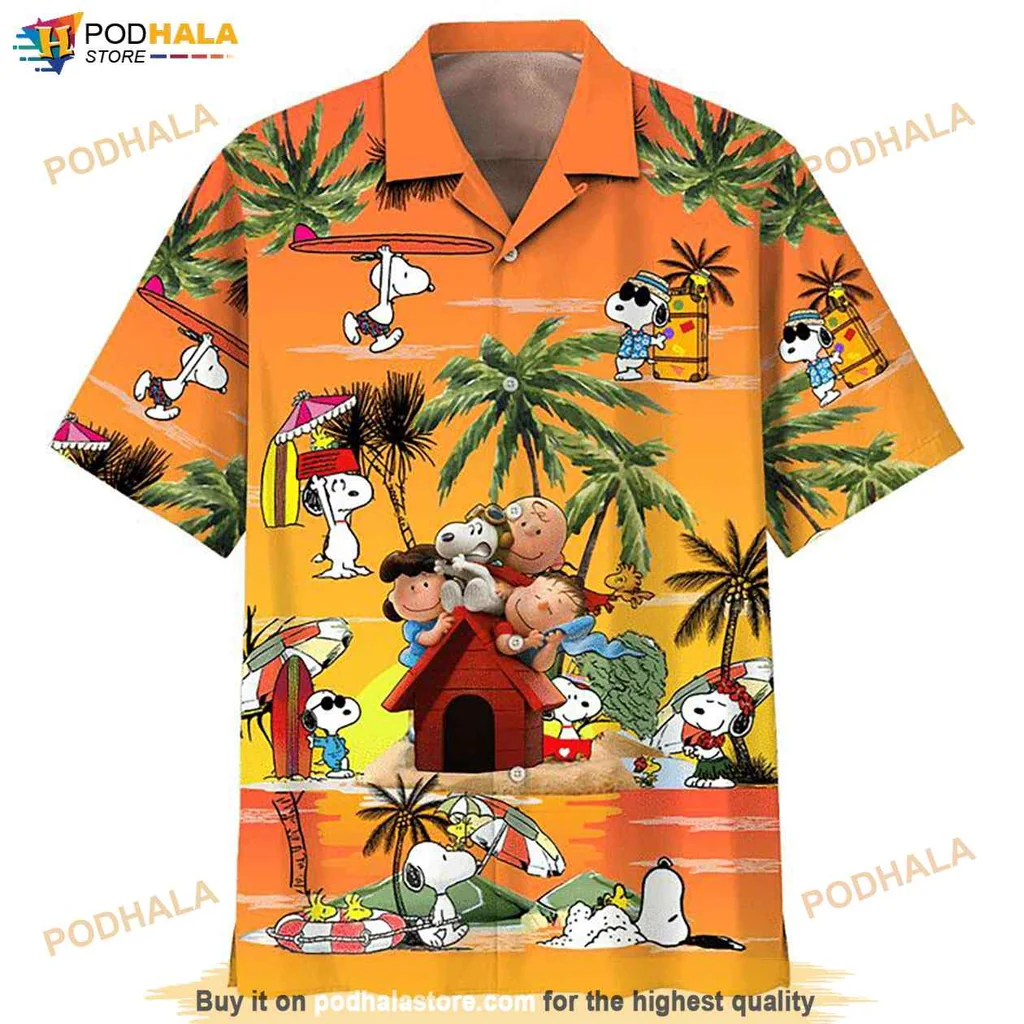 Peanuts Charlie Brown Hawaiian Shirt With Snoopy And Tropical Print