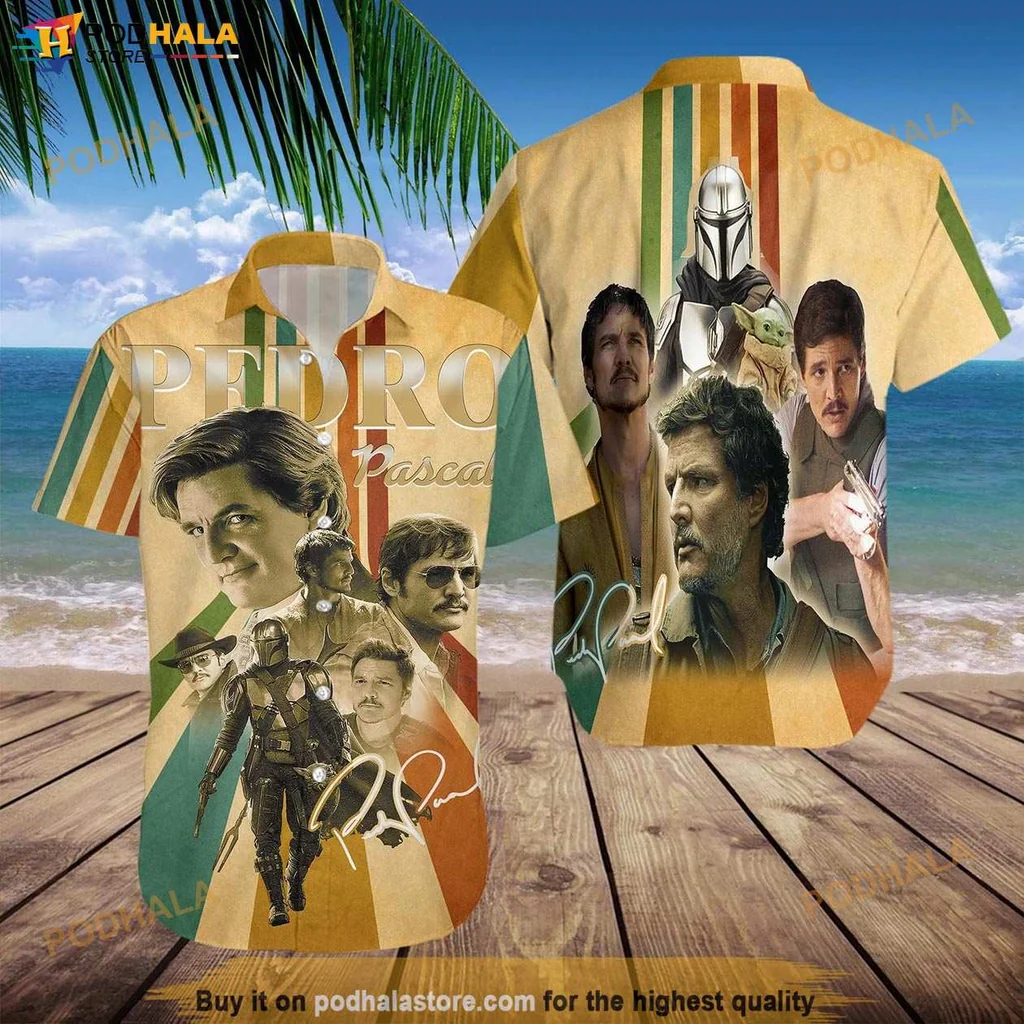 Pedro Pascal Fan Aloha Shirt, Vibrant Tropical Design Featuring Star Wars Characters