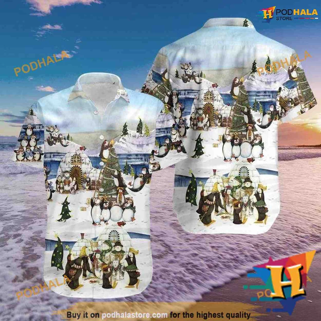 Penguin Christmas Aloha Shirt With Festive Holiday Design