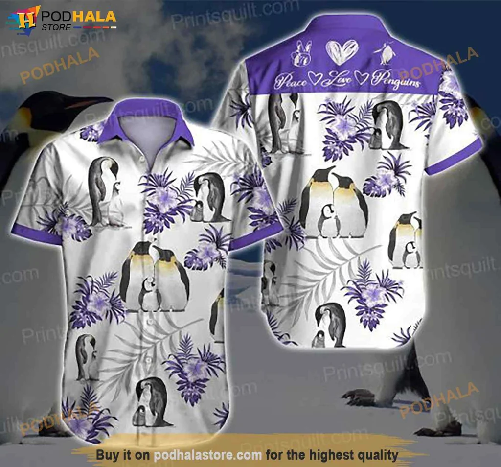 Penguins Lovers Aloha Shirt With Peace Love Penguins Design