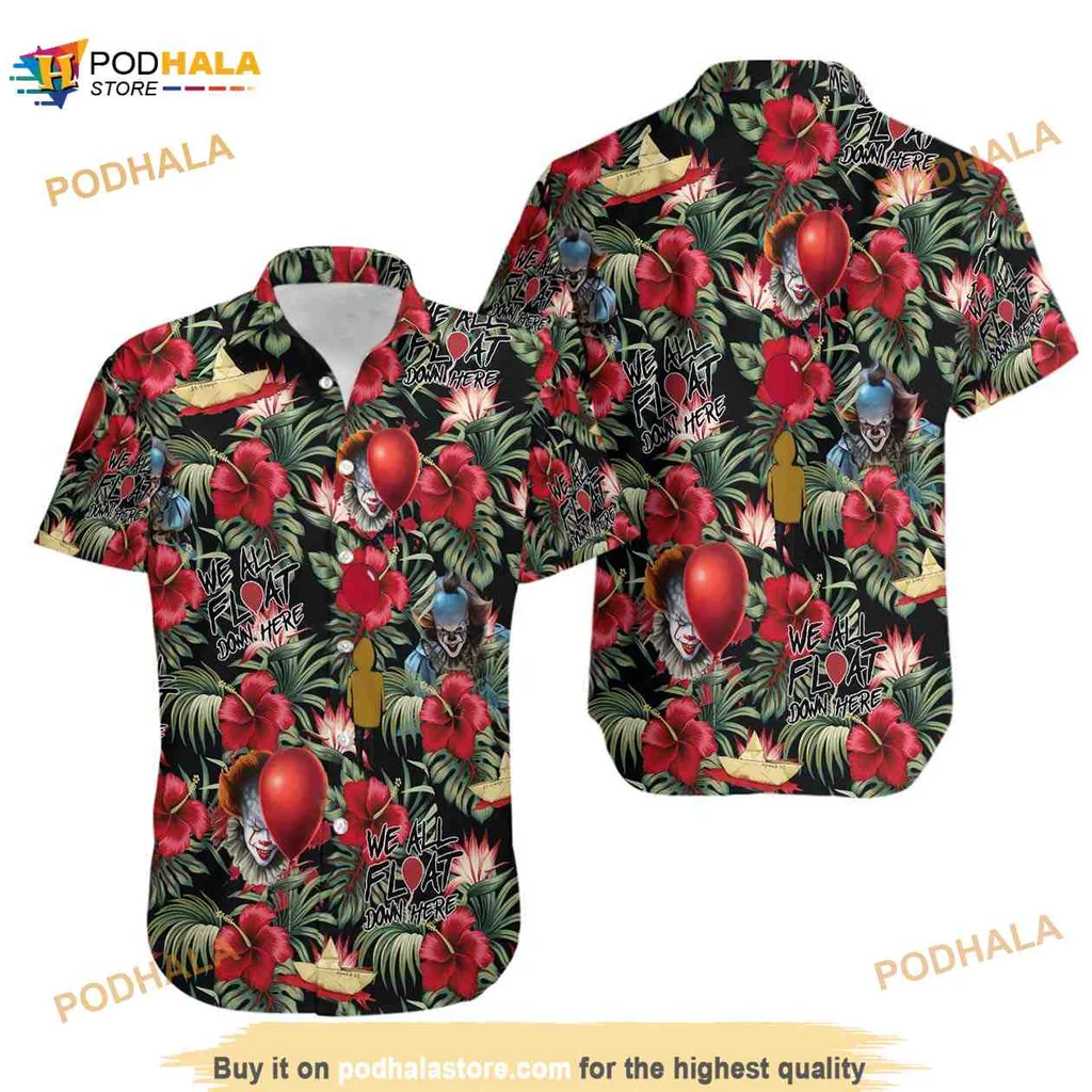 Pennywise Horror Tropical Aloha Shirt With Vibrant Design And Red Balloons