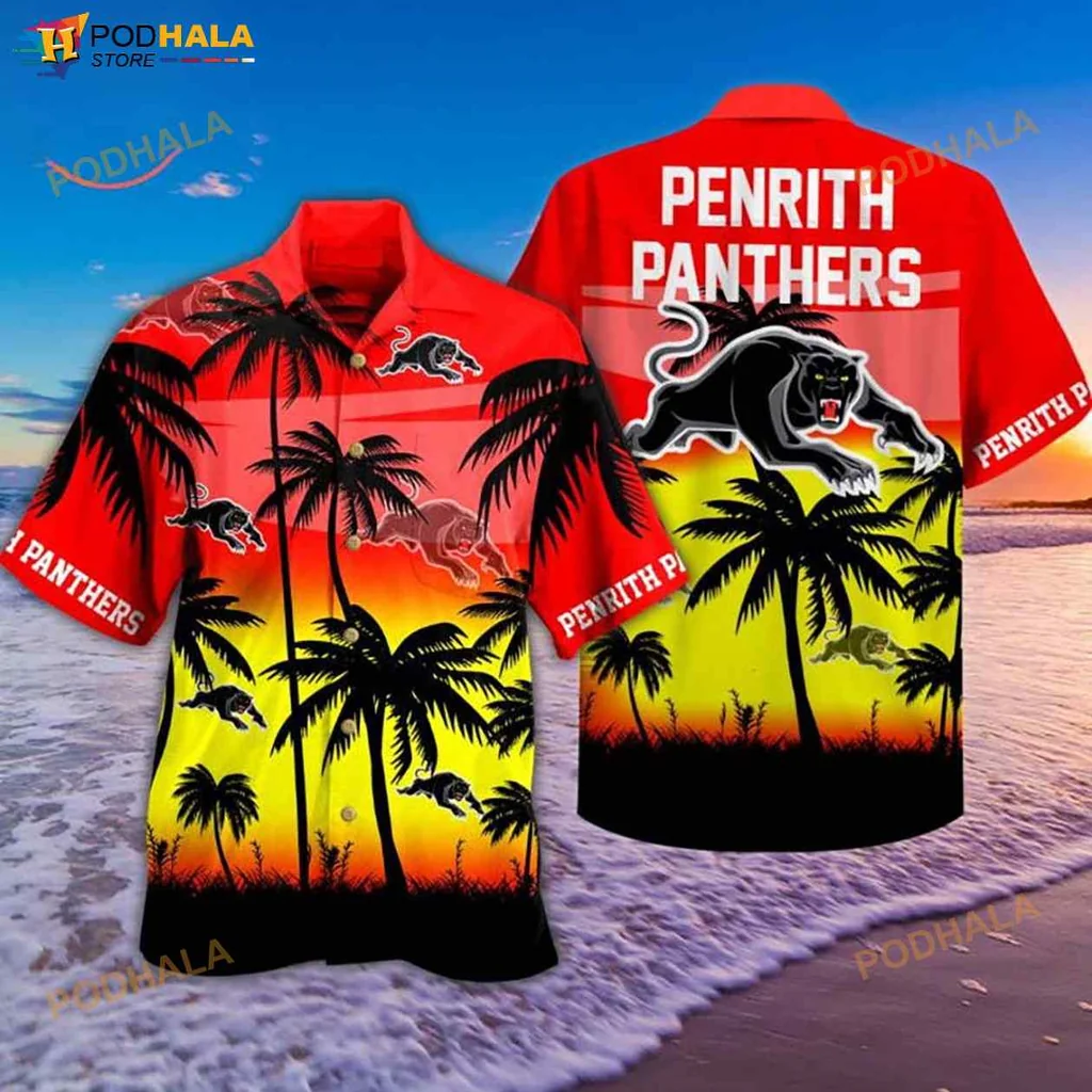 Penrith Panthers Hawaiian Shirt With Vibrant Sunset And Panther Graphic