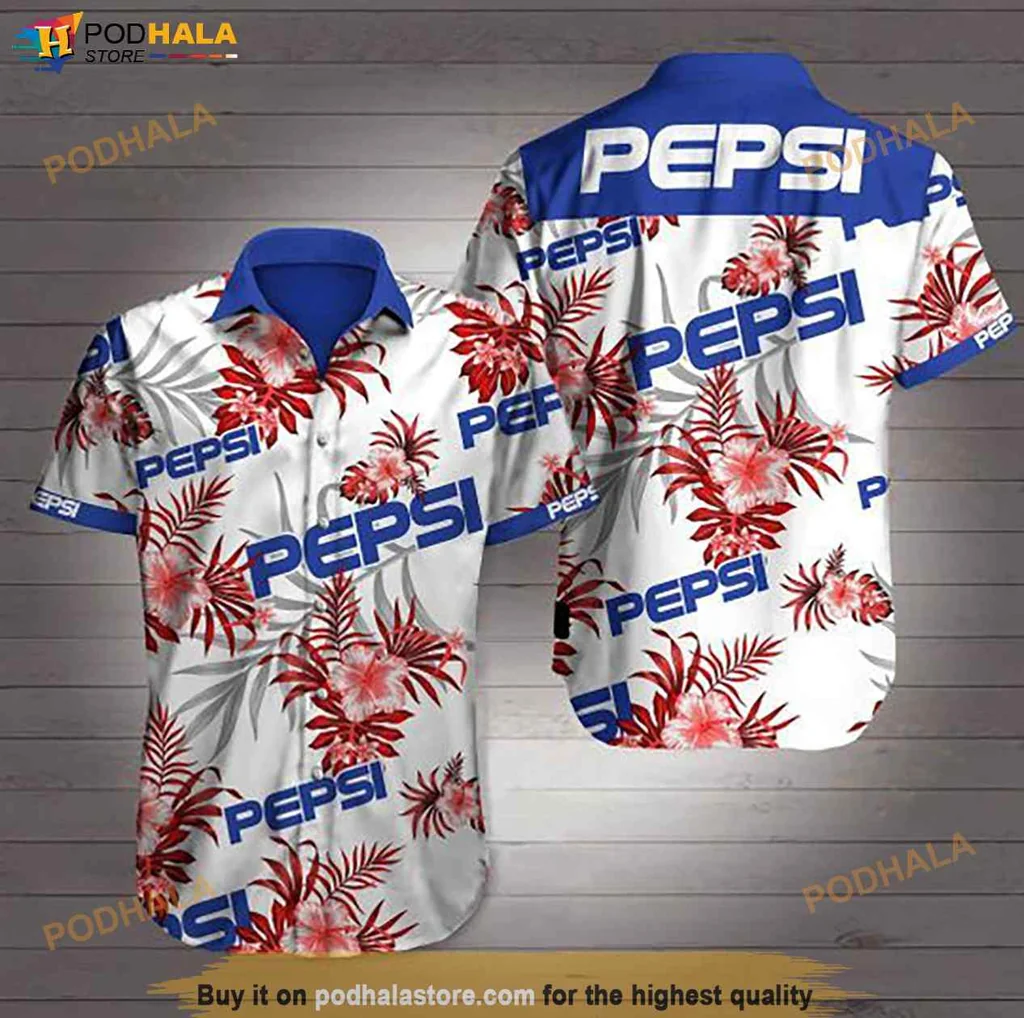 Pepsi Floral Aloha Shirt With Tropical Hibiscus Design