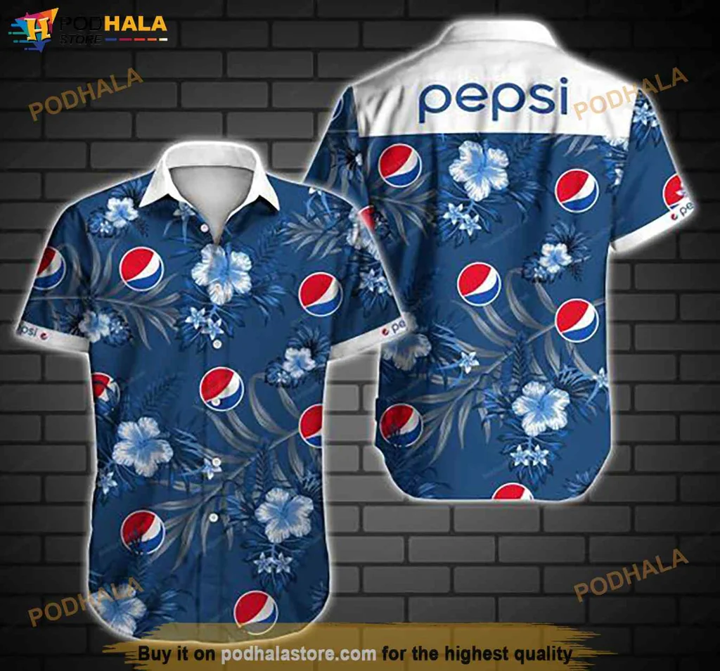 Pepsi Tropical Aloha Shirt With Hibiscus Flowers And Iconic Logo
