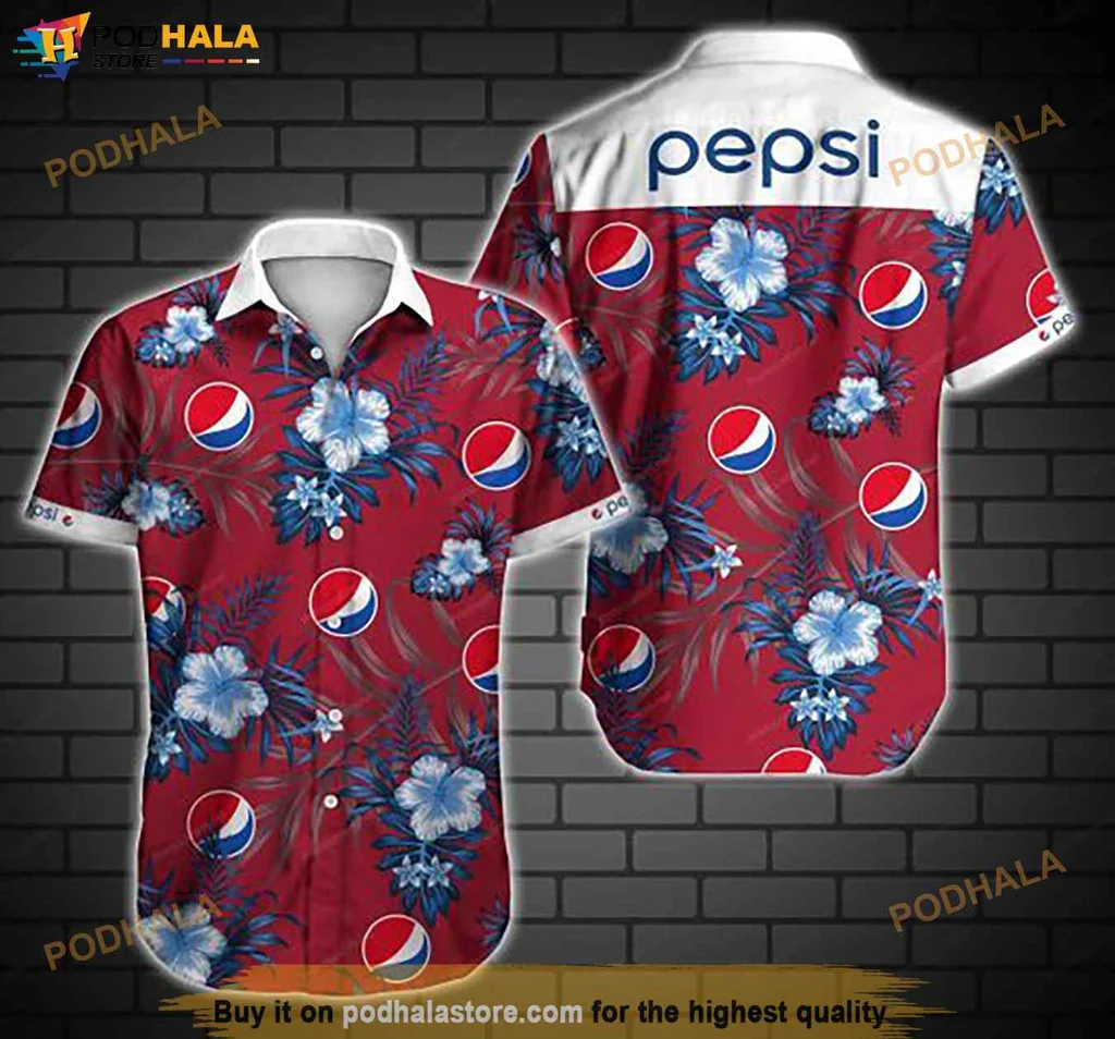 Pepsi Tropical Hibiscus Hawaiian Shirt With Bold Floral Design