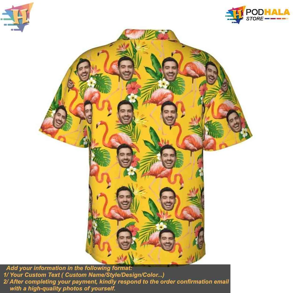 Personalized Flamingo Hawaiian Shirt With Custom Faces For Beach Fun - Product View 5 Personalized Flamingo Hawaiian Shirt With Custom Faces For Beach Fun - Product View 5