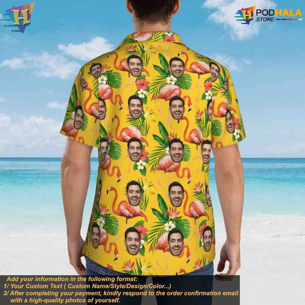 Personalized Flamingo Hawaiian Shirt With Custom Faces For Beach Fun - Product View 7 Personalized Flamingo Hawaiian Shirt With Custom Faces For Beach Fun - Product View 7