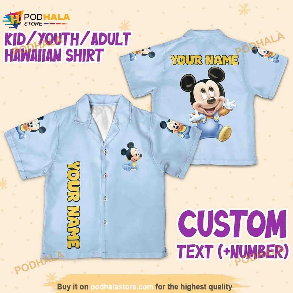 Personalized Mickey Mouse Hawaiian Shirt With Your Name For Kids