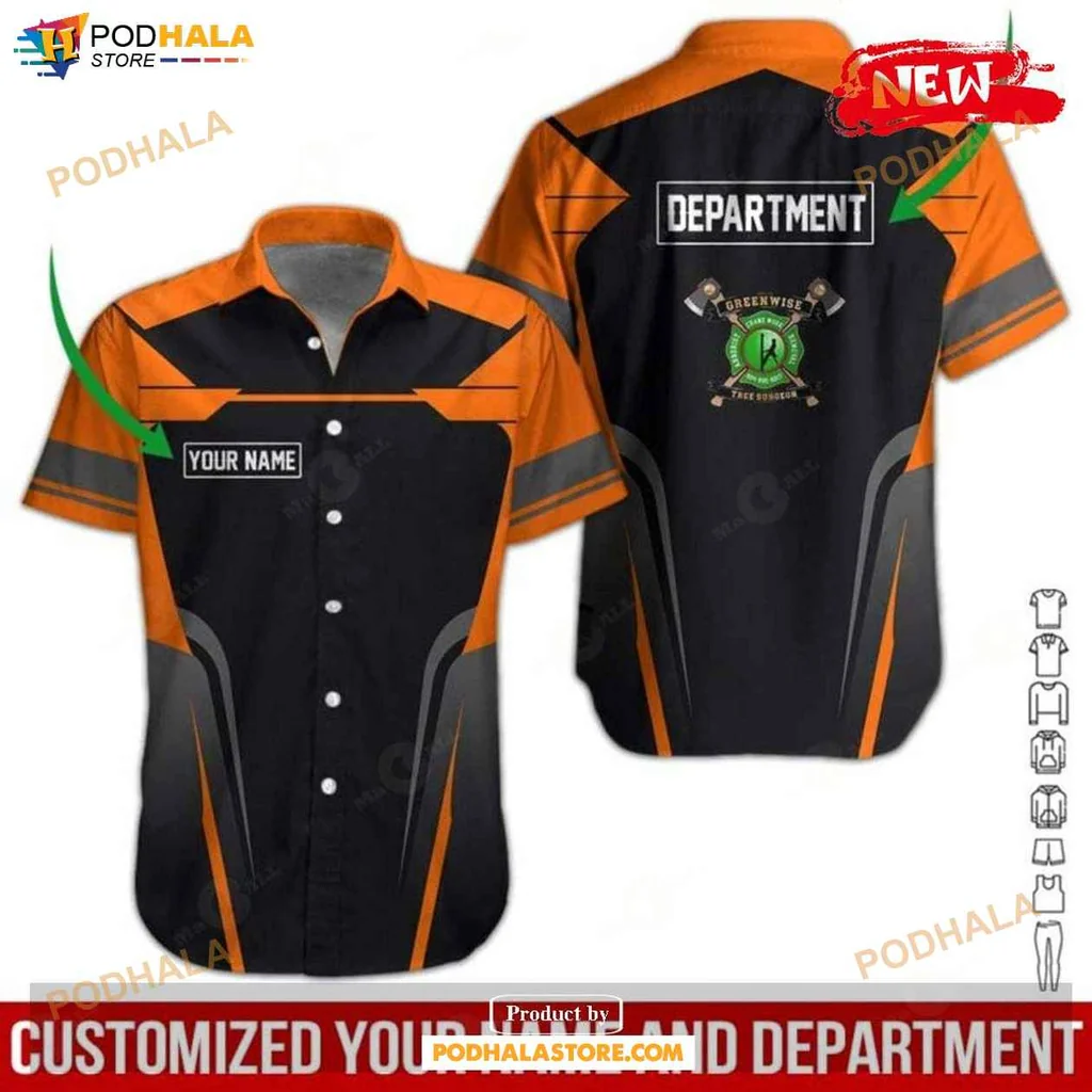 Personalized Name Construction Hawaiian Shirt, Bold Black Design With Orange Accents
