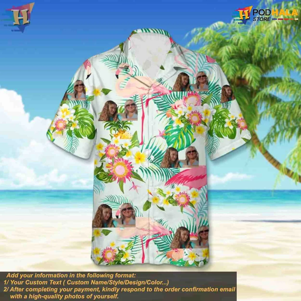 Personalized Tropical Face Hawaiian Shirt With Colorful Floral Design