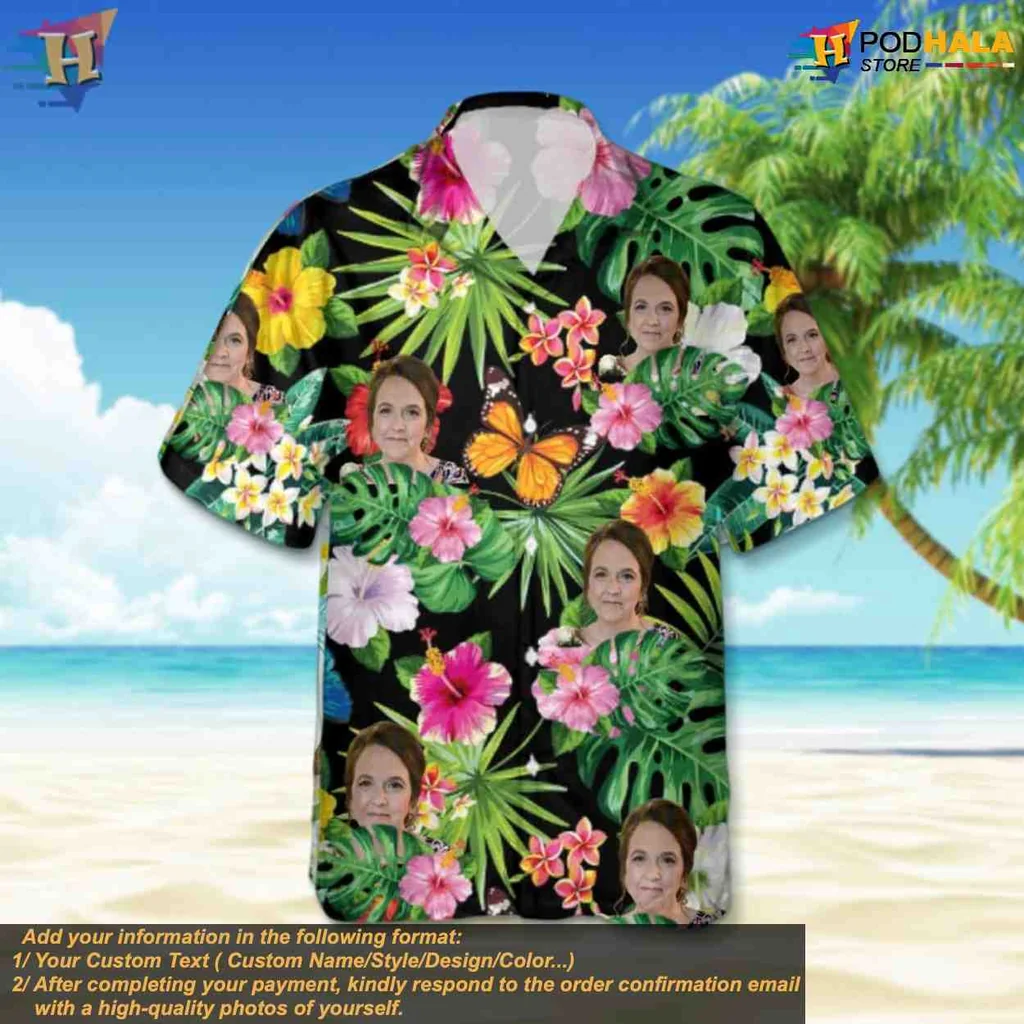 Personalized Tropical Face Hawaiian Shirt With Colorful Floral Design - Product View 5 Personalized Tropical Face Hawaiian Shirt With Colorful Floral Design - Product View 5