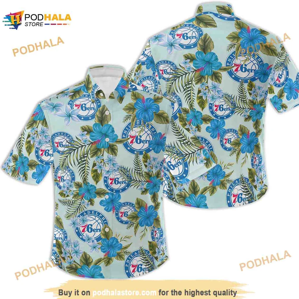 Philadelphia 76ers Tropical Aloha Shirt With Hibiscus Flowers