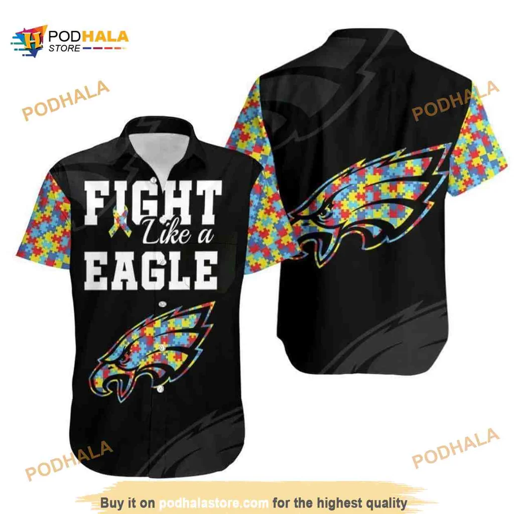 Philadelphia Eagles Autism Support Hawaiian Shirt With Eagle Design