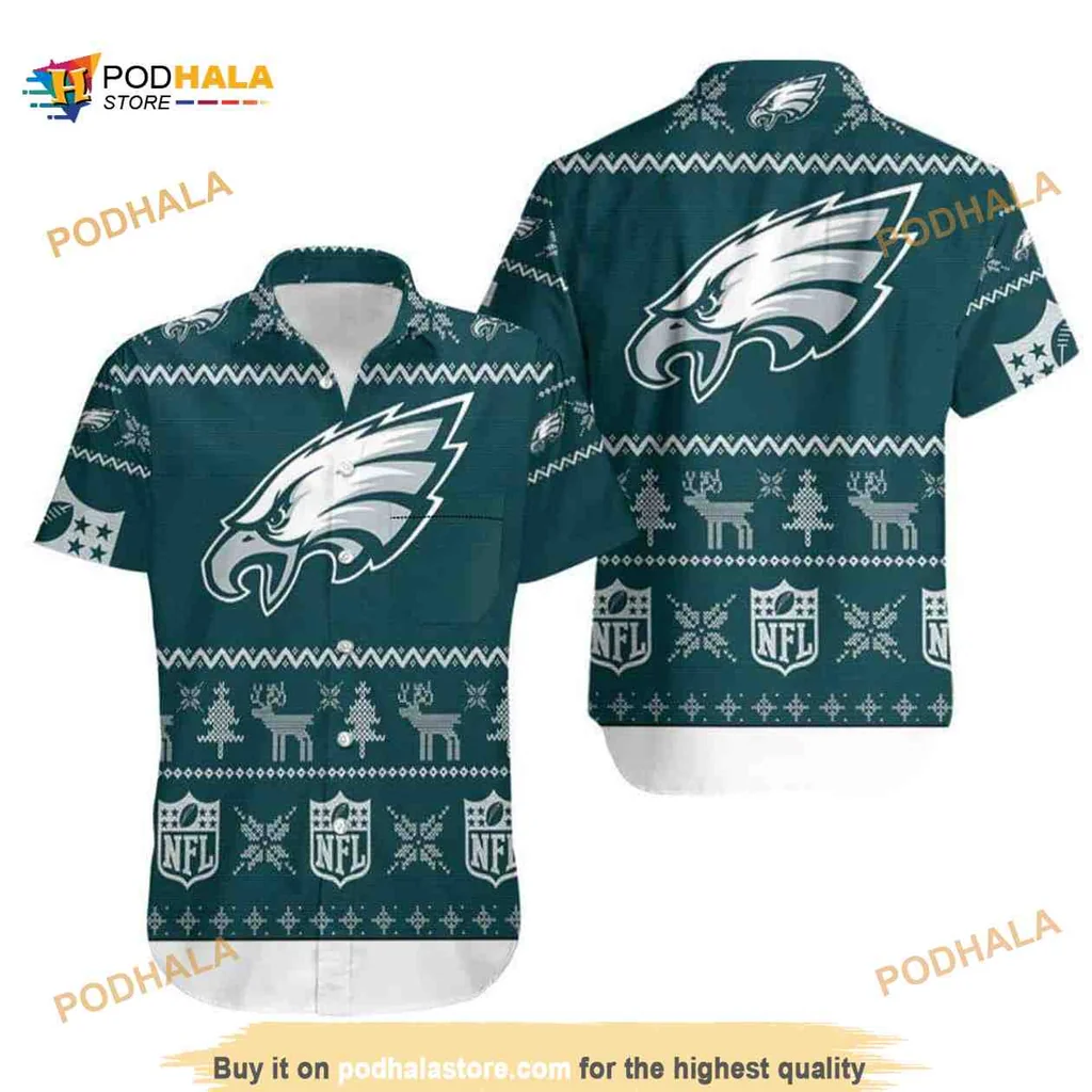 Philadelphia Eagles Christmas Hawaiian Shirt With Festive Holiday Design