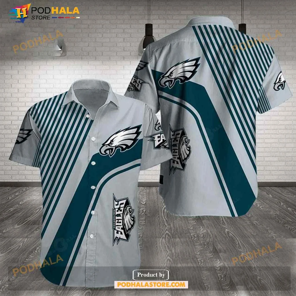 Philadelphia Eagles Fan Hawaiian Shirt With Bold Teal And Green Stripes