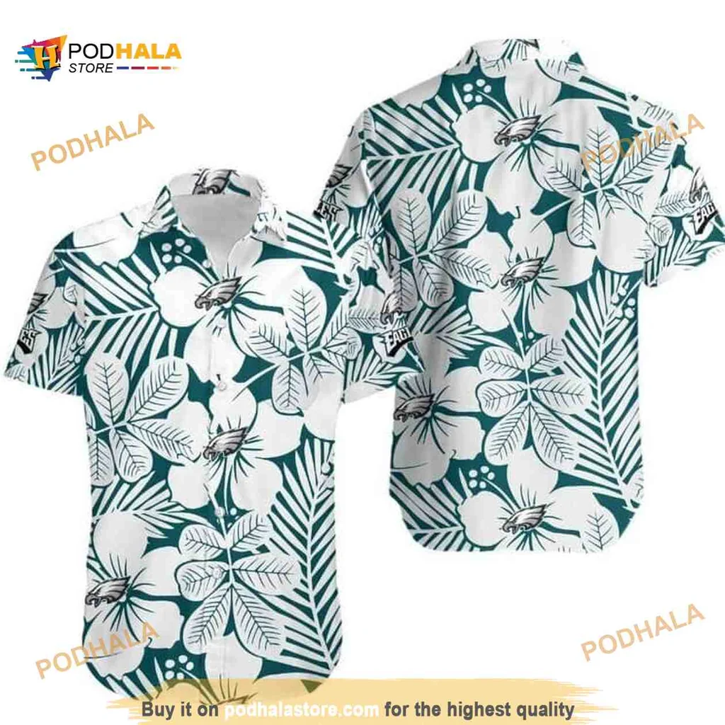 Philadelphia Eagles Floral Hawaiian Shirt With Hibiscus And Tropical Leaves