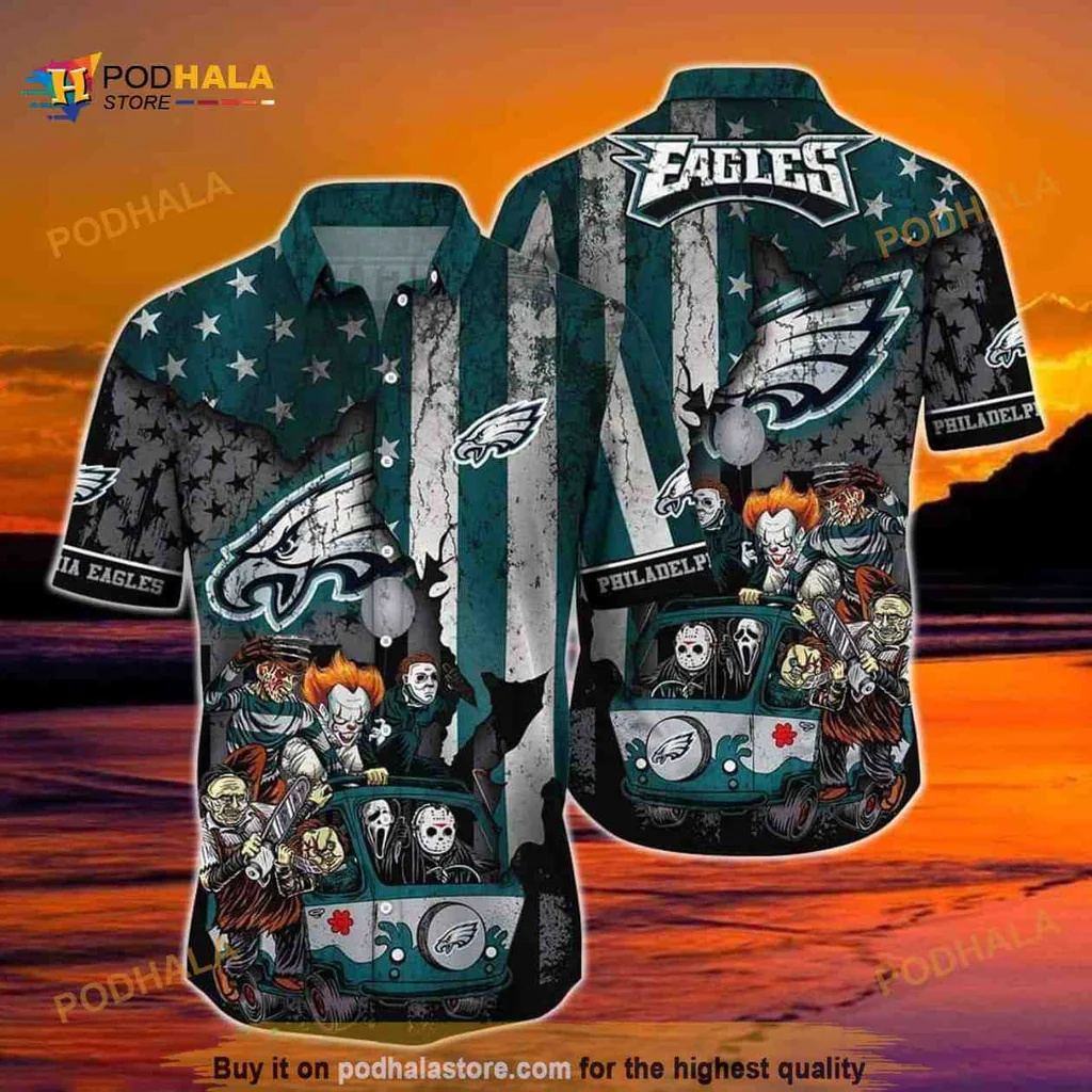 Philadelphia Eagles Halloween Shirt With Spooky Characters And Logo