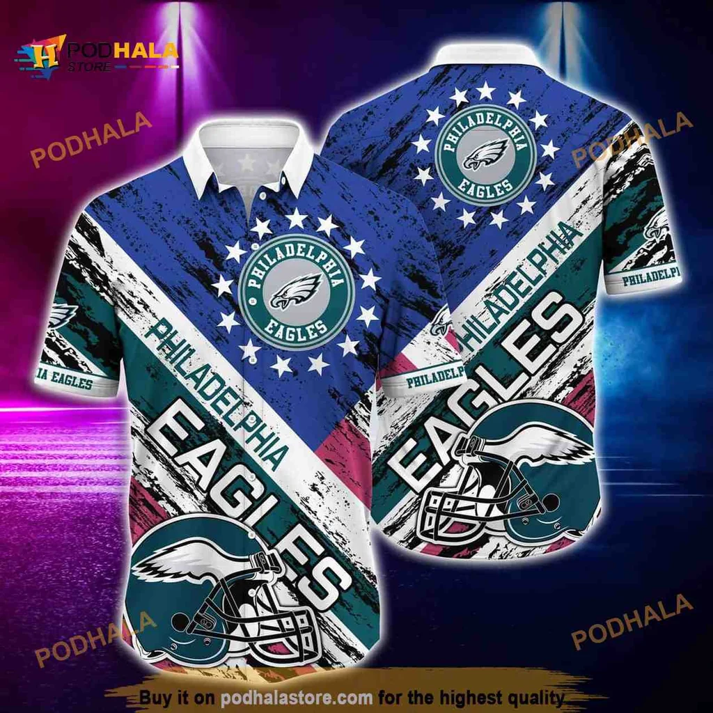 Philadelphia Eagles Hawaiian Shirt Featuring Bold Team Logo And Patriotic Design