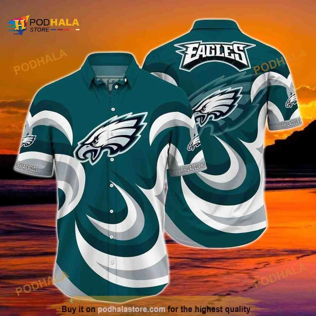 Philadelphia Eagles Hawaiian Shirt Featuring Bold Team Logo And Teal Design