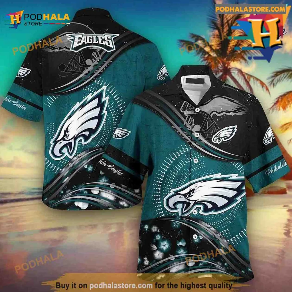 Philadelphia Eagles Hawaiian Shirt Featuring Vibrant Teal And Black Design