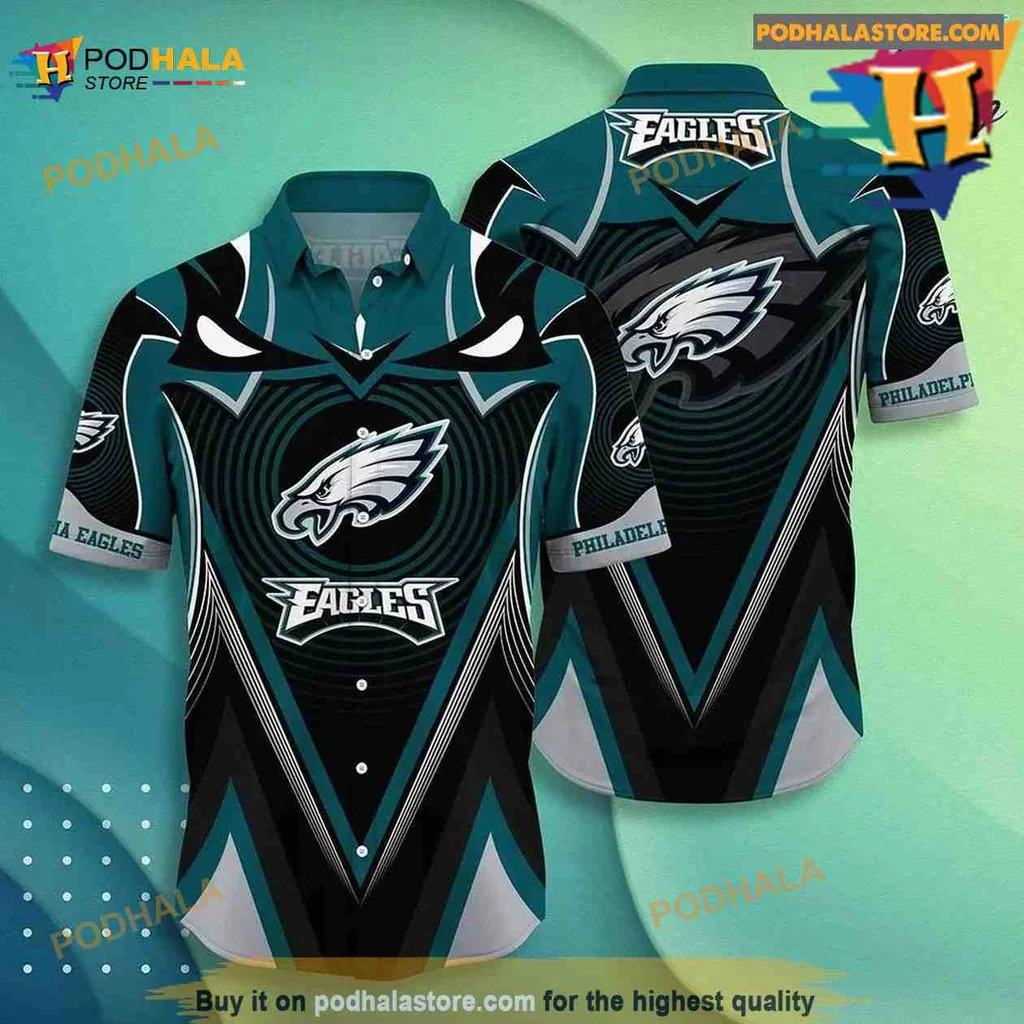 Philadelphia Eagles Hawaiian Shirt With Bold Logo And Wing Graphics