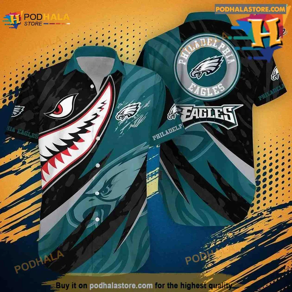 Philadelphia Eagles Hawaiian Shirt With Bold Shark Graphic Design