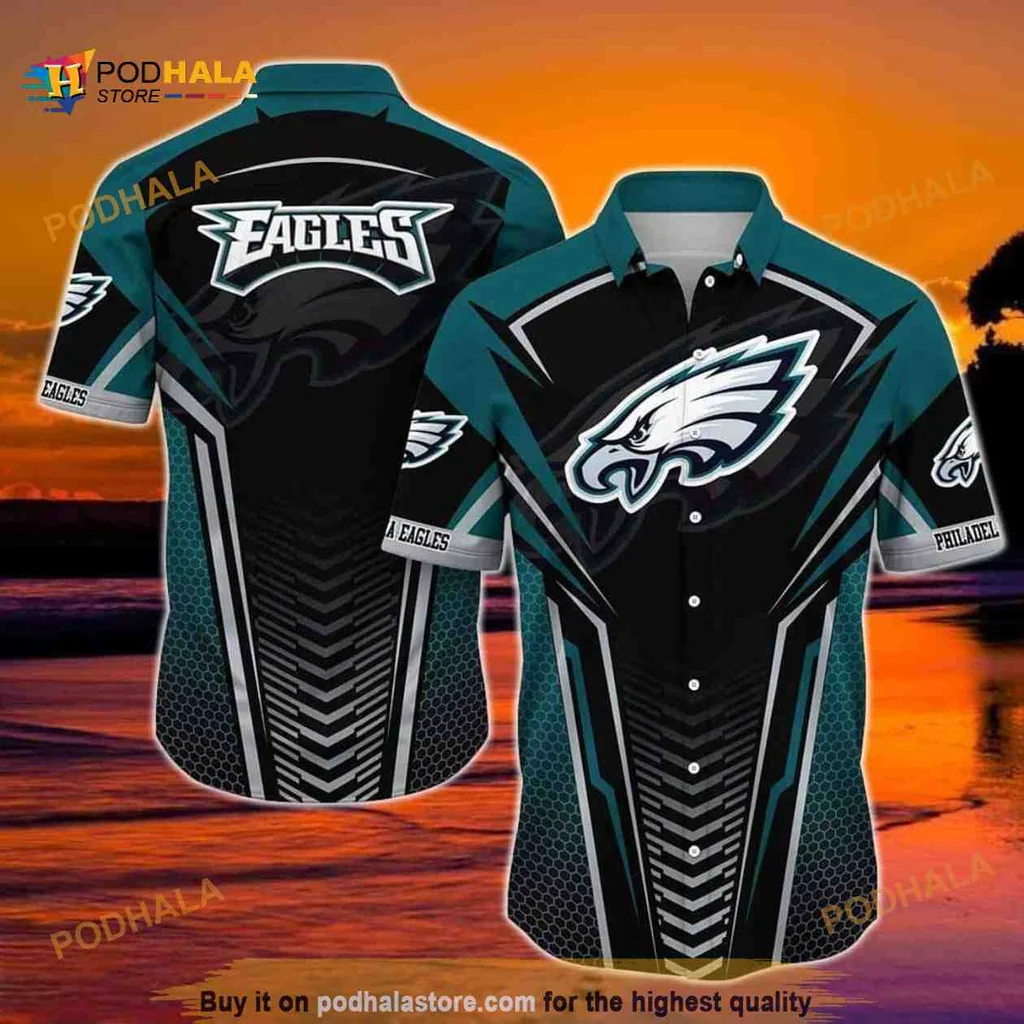 Philadelphia Eagles Hawaiian Shirt With Bold Team Logo And Geometric Patterns