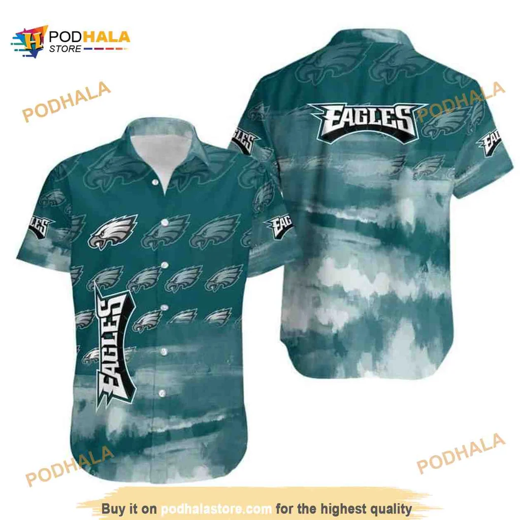 Philadelphia Eagles Hawaiian Shirt With Bold Team Logo And Teal Background