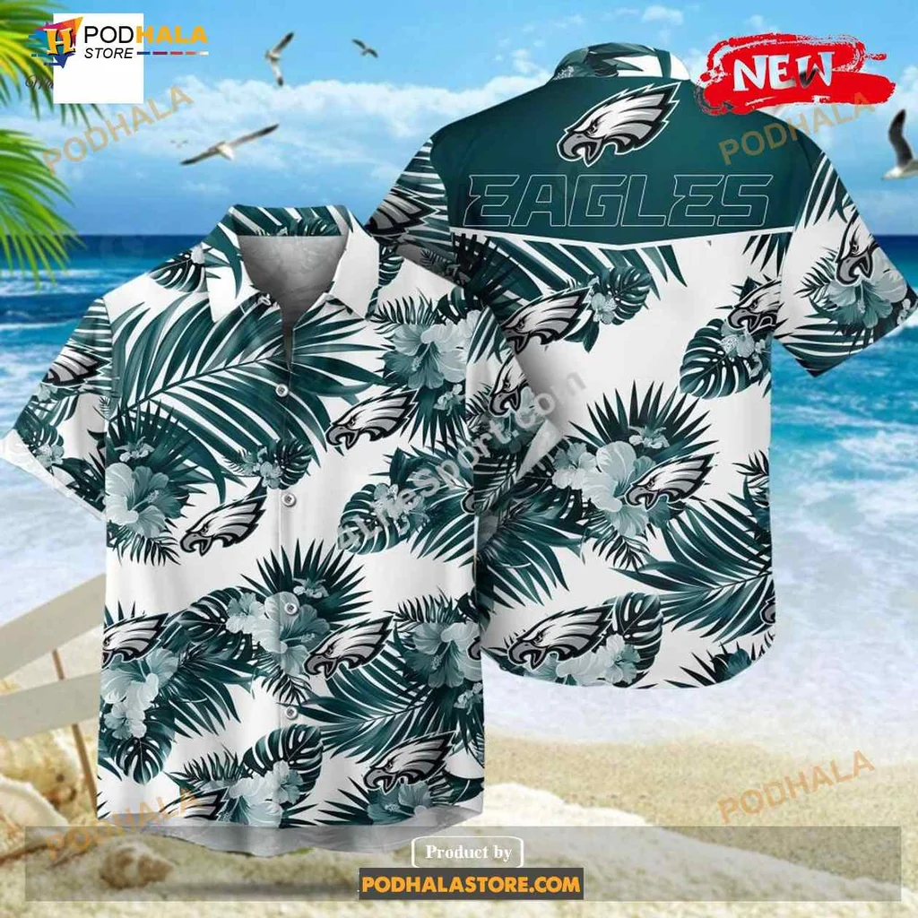 Philadelphia Eagles Hawaiian Shirt With Palm Leaves And Bold Eagles Design