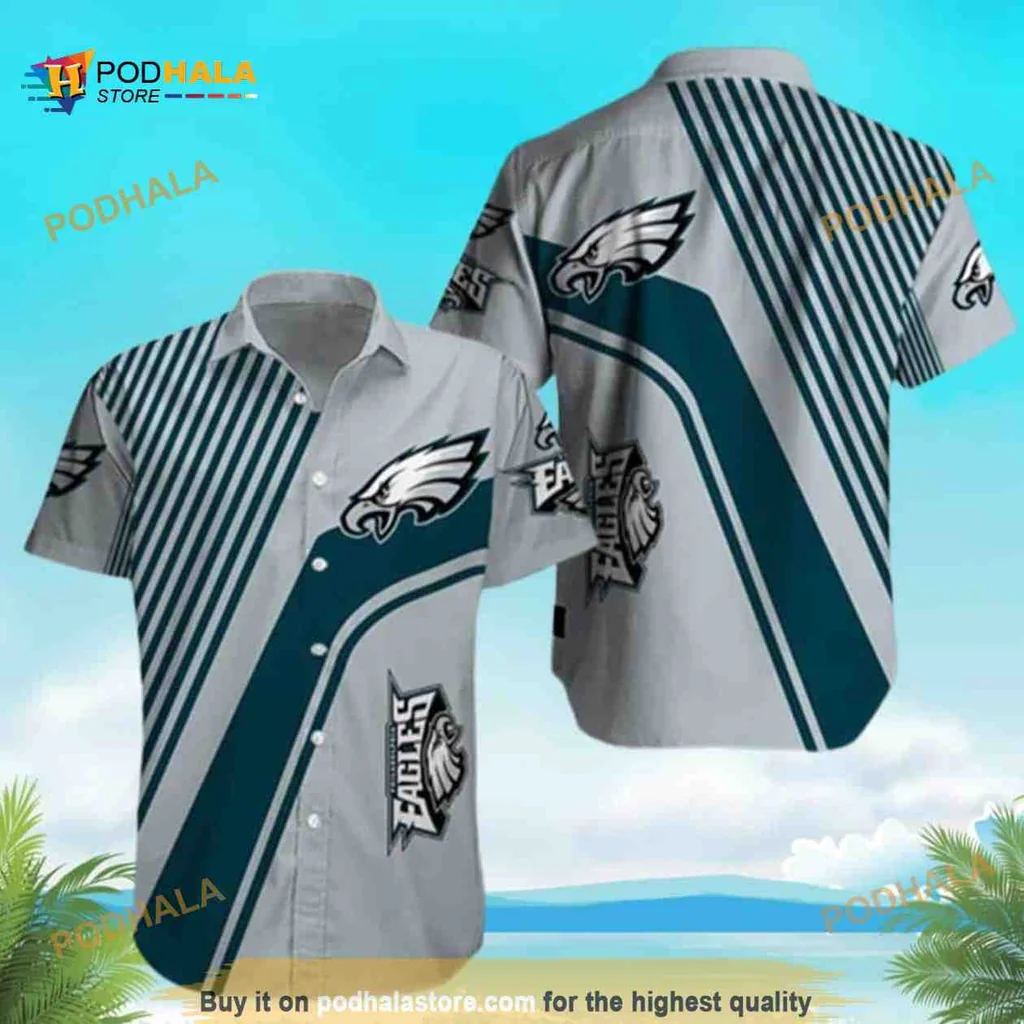 Philadelphia Eagles Hawaiian Shirt With Teal And Gray Design