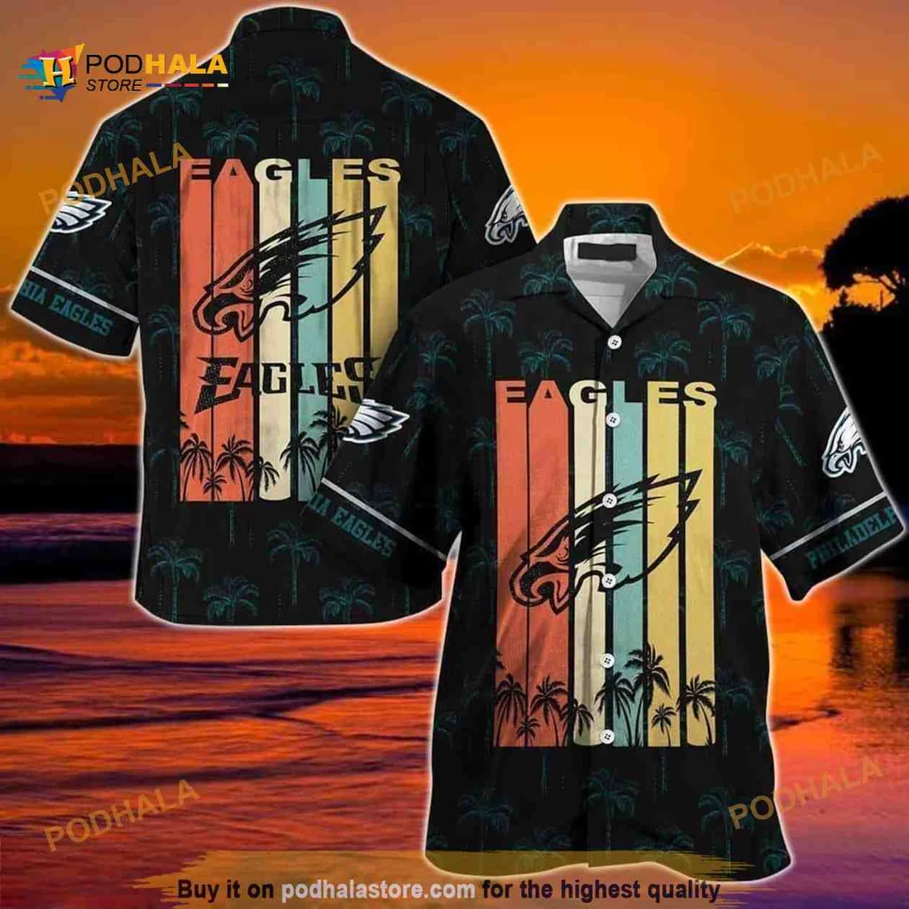 Philadelphia Eagles Hawaiian Shirt With Tropical Palm Trees And Sunset Vibes