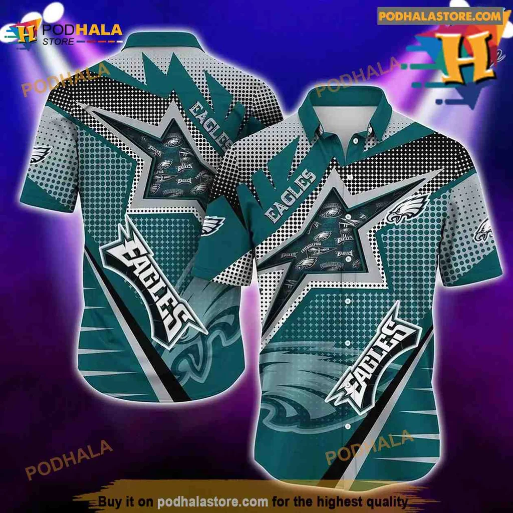 Philadelphia Eagles Hawaiian Shirt With Vibrant Teal And Black Design