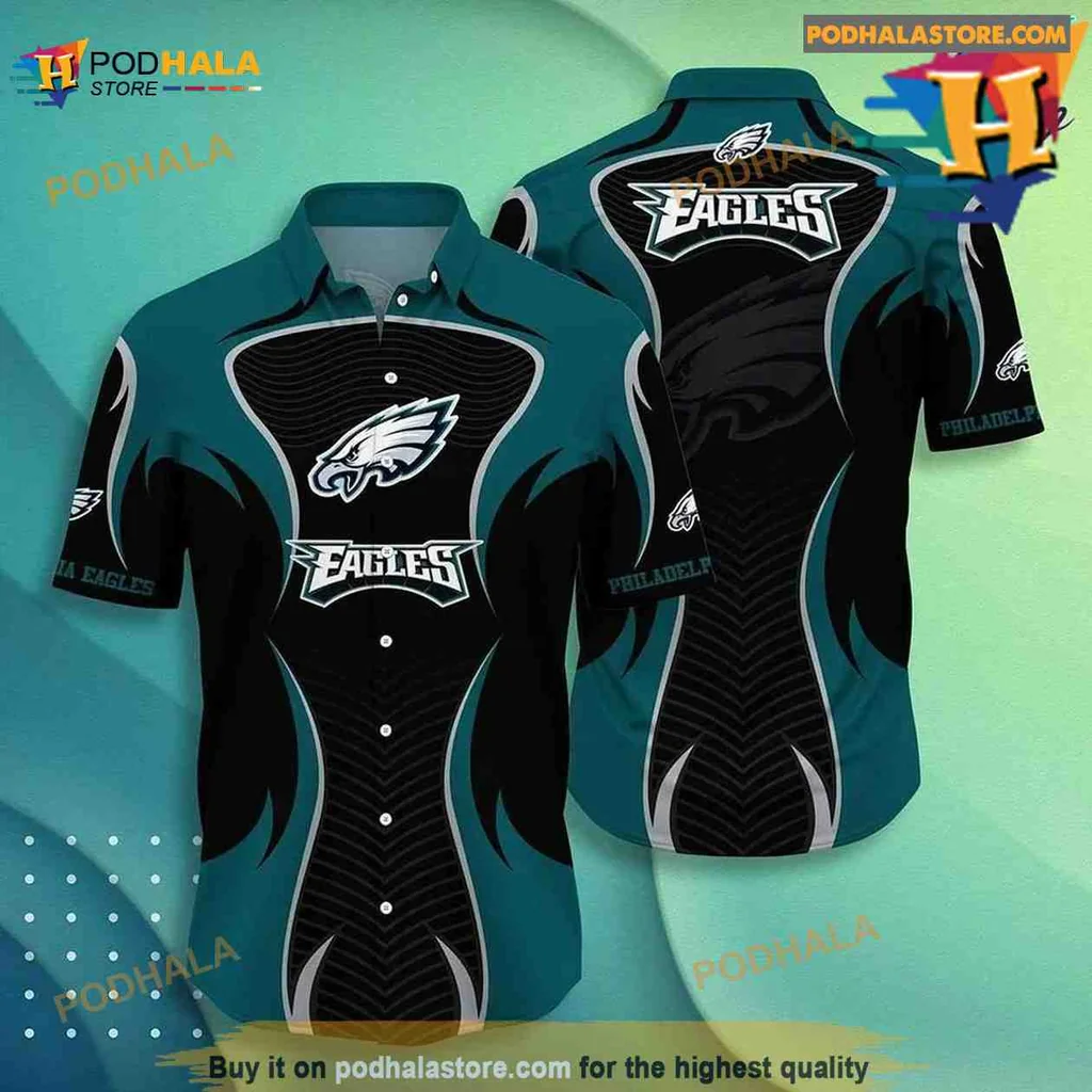 Philadelphia Eagles Hawaiian Shirt With Vibrant Teal And Black Design