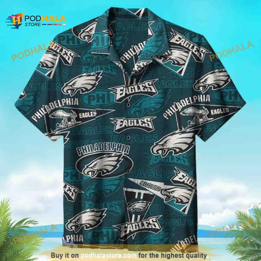 Philadelphia Eagles Hawaiian Shirt With Vibrant Teal And White Design