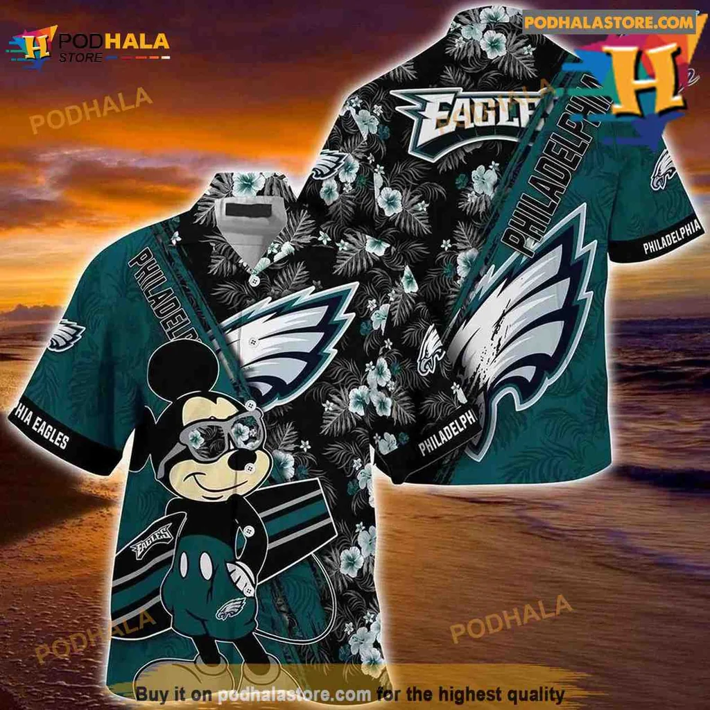 Philadelphia Eagles Mickey Mouse Hawaiian Shirt With Floral Pattern