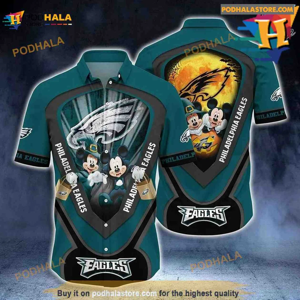Philadelphia Eagles Mickey Mouse Hawaiian Shirt With Halloween Design