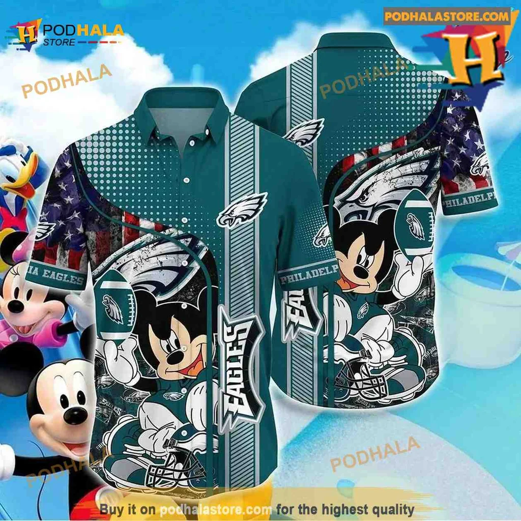 Philadelphia Eagles Mickey Mouse Hawaiian Shirt With Nfl Logo