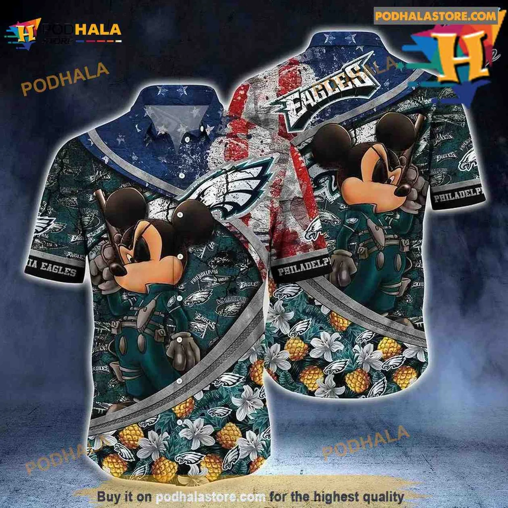 Philadelphia Eagles Mickey Mouse Hawaiian Shirt With Tropical Design