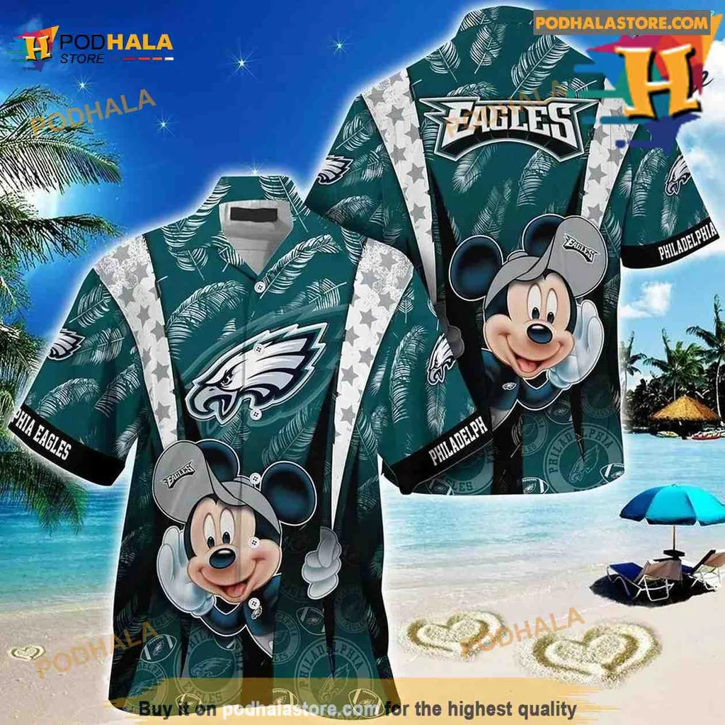 Philadelphia Eagles Mickey Mouse Hawaiian Shirt With Tropical Design