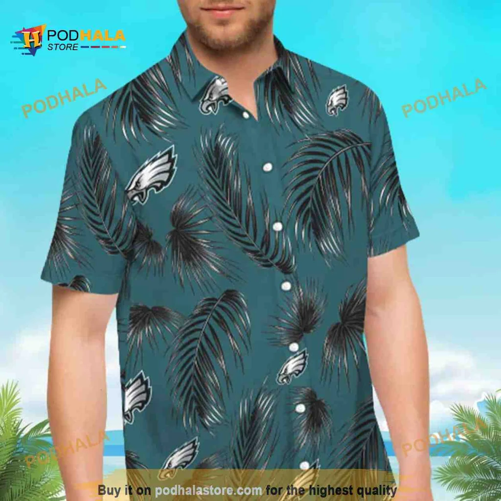 Philadelphia Eagles Palm Leaf Hawaiian Shirt With Vibrant Team Logos
