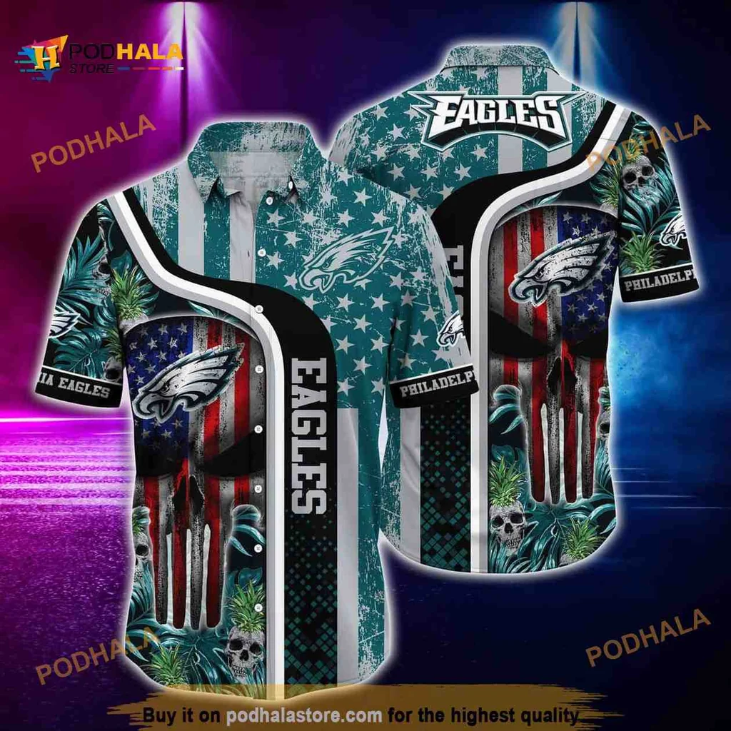 Philadelphia Eagles Patriotic Hawaiian Shirt Featuring American Flag Design
