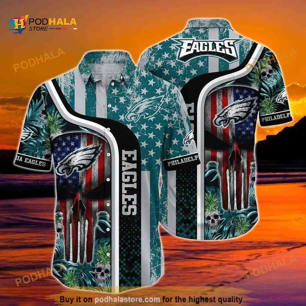 Philadelphia Eagles Patriotic Hawaiian Shirt With American Flag Design