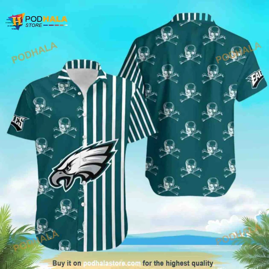 Philadelphia Eagles Skull Hawaiian Shirt With Vertical Stripes